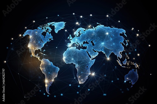Global network connection on world map. Polygonal background. Vector illustration, Global network connection. World map point and line composition concept of global business, AI Generated