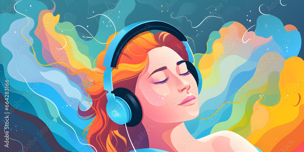 Woman listening to music illustration background