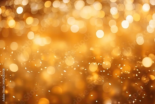 golden abstract background with bokeh defocused lights and stars, golden glitter texture Colorfull Blurred abstract background for birthday, anniversary, new year eve or Christmas, AI Generated