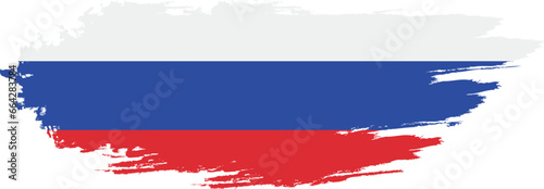 Russia flag on brush paint stroke.