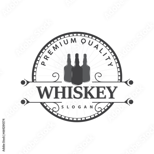 Whiskey Logo, Drink Label Design With Old Retro Vintage Ornament Illustration Premium Template