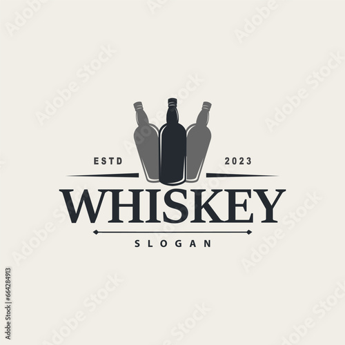 Whiskey Logo, Drink Label Design With Old Retro Vintage Ornament Illustration Premium Template