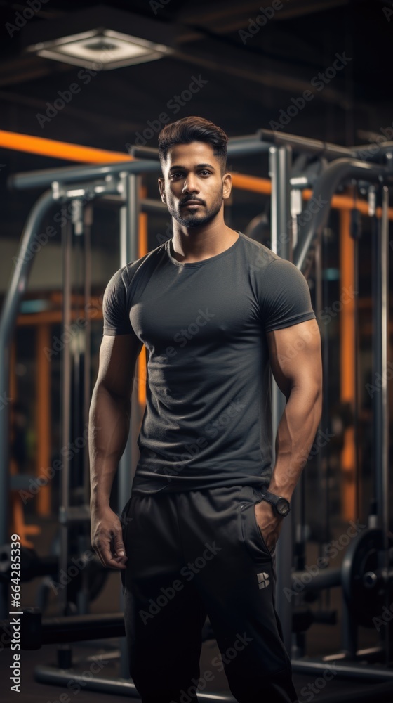 Fitness Center Adonis - Muscular Man Posing in Gym. Fictional characters created by Generated AI. Fitness Center Adonis - Muscular Man Posing in Gym. Fictional characters created by Generated AI.