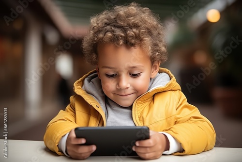 Small child looking at a smartphone.