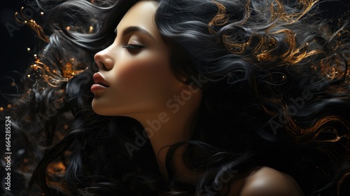Ethereal Beauty Profile with Radiant Flowing Dark Hair