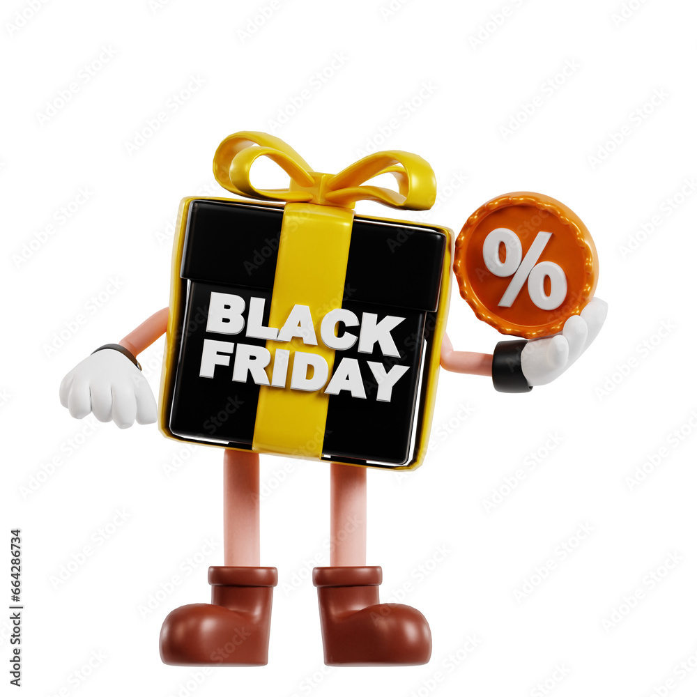 3d black friday box character bring a discount label 3d black friday box character bring a discount label