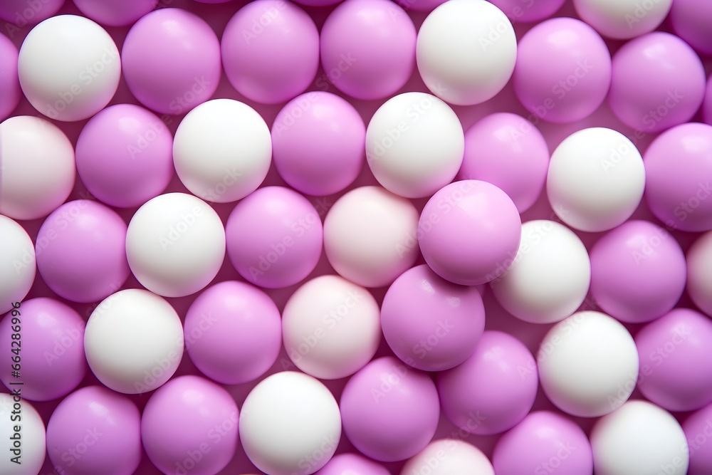 Abstract background of purple and white candy balls. 3d render illustration
