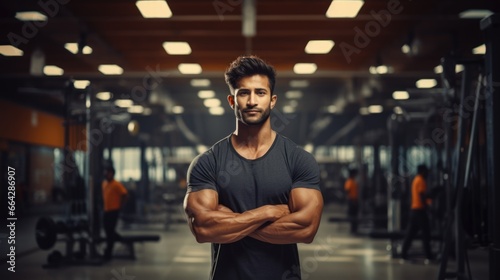 Muscular Man at the Gym. Fictional characters created by Generated AI.