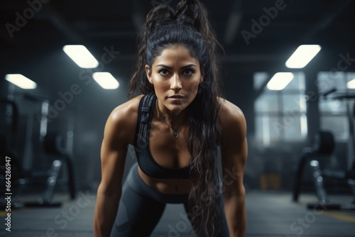 Fitness enthusiast showcases her muscular physique. Fictional characters created by Generated AI.