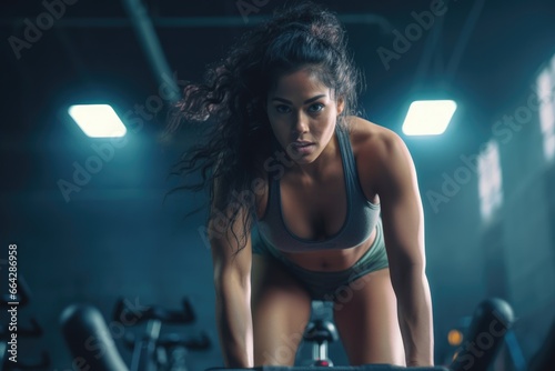Fitness Model Exercising in the Gym. Fictional characters created by Generated AI.