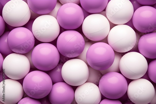 Abstract background of purple and white candy balls. 3d render illustration