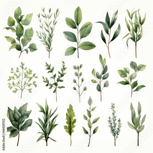 Collection of watercolor herbs clipart on white background. © AbulKalam