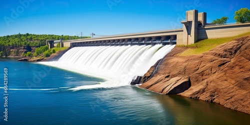 Hydroelectric dam generating green energy from flowing water.