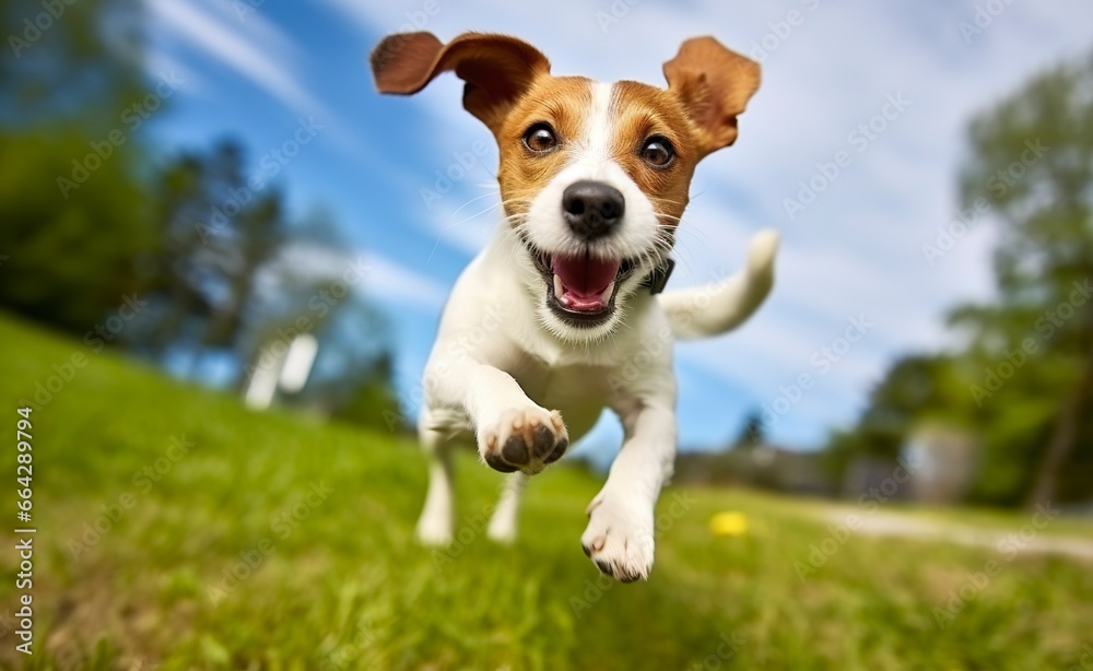 Jack Russel Parson Dog Run Toward The Camera Low Angle High Speed Shot. Jack Russel Parson Dog Run Toward The Camera Low Angle High Speed Shot.