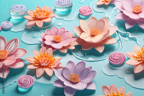 lotus flower background/generative AI/pastel color/bright/water/pattern