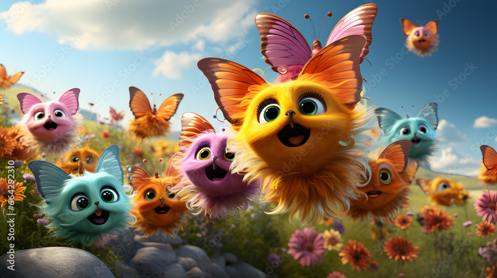 Colorful cartoons with smiling faces Colorful cartoons with smiling faces