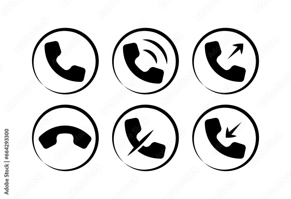Call handset icons. Silhouette, black, call tubes, accept, reject calls. Vector icons Call handset icons. Silhouette, black, call tubes, accept, reject calls. Vector icons