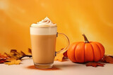 Spice Pumpkin Latte Is Set Against An Autumn Background