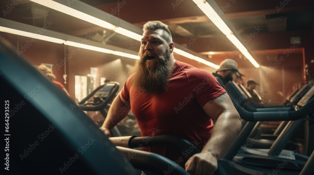 Bearded Powerlifter in the Gym. Fictional characters created by Generated AI. Stock Photo