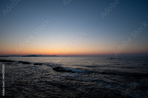 Sunset landscape seascape shore in Mediterranean Sea Crete  Greece