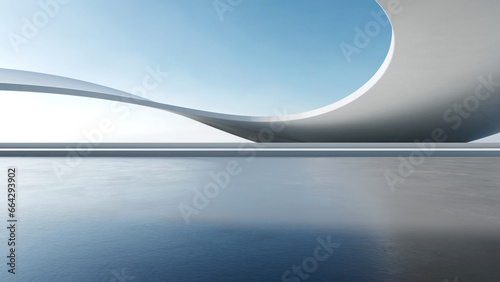 Fototapeta Naklejka Na Ścianę i Meble -  3d render of abstract futuristic architecture with empty concrete floor. Scene for car presentation.