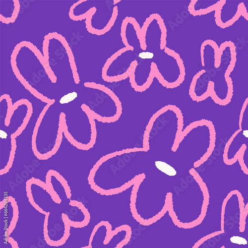 Doodle flowers pattern. Abstract kids floral print in naive primitive simple ...