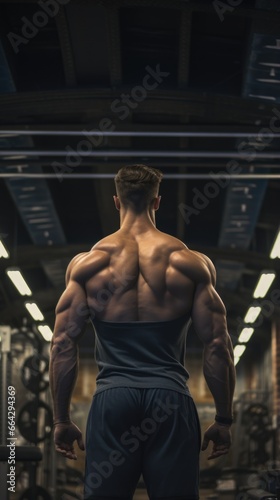 A Man's Back in the Gym. Fictional characters created by Generated AI.