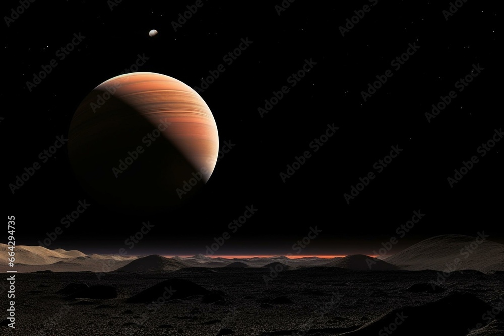 Composite image of Saturn, Moon, and satellite as seen from Mars surface. Generative AI