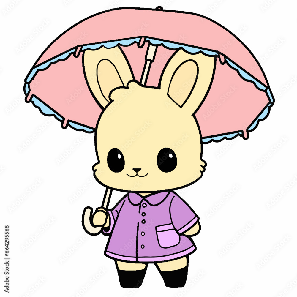 Cartoon style Rabbit holding an umbrella. Hand drawn Vector illustration. Cartoon style Rabbit holding an umbrella. Hand drawn Vector illustration.