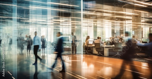 hustle and bustle of corporate professionals in a modern office space, visualized with long-exposure © Stock Pix