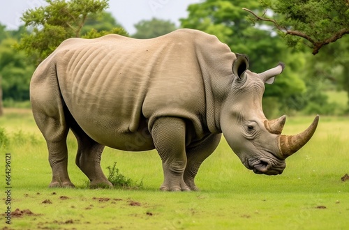 White Rhino grazing.