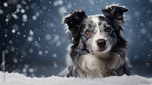  Aussie dog in the snow, winter background 