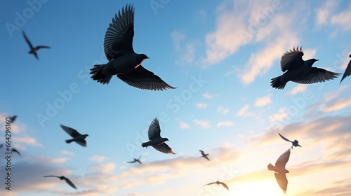 Flocks of birds soar across a chilly sky, embarking on their winter migration © Malika