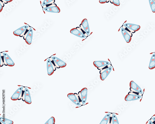 Seamless pattern, butterflies, moths. Nature, endless background. Flying faun...