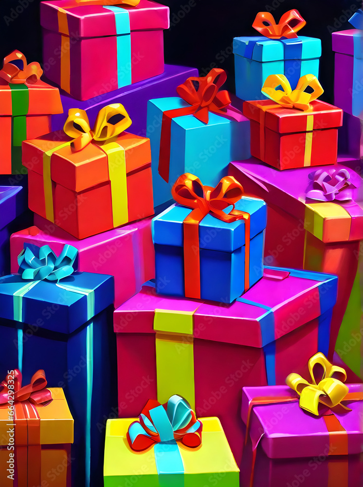 Fototapeta premium painted gifts on realistic neon background