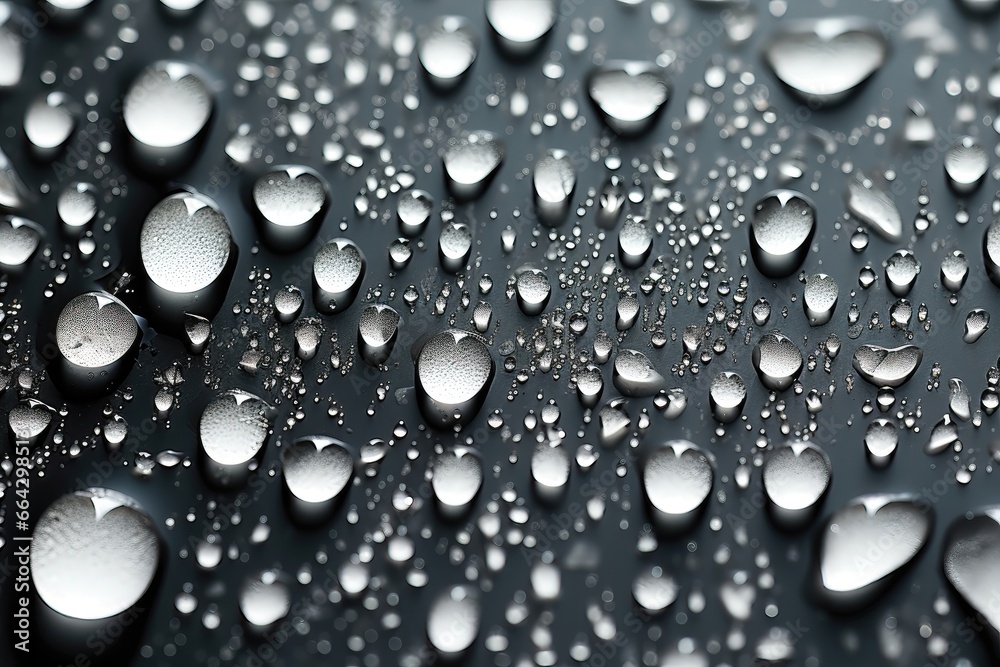 In an abstract background image, close-up water droplets glisten on a dark gray surface, creating an intricate and captivating texture. Photorealistic illustration In an abstract background image, close-up water droplets glisten on a dark gray surface, creating an intricate and captivating texture. Photorealistic illustration