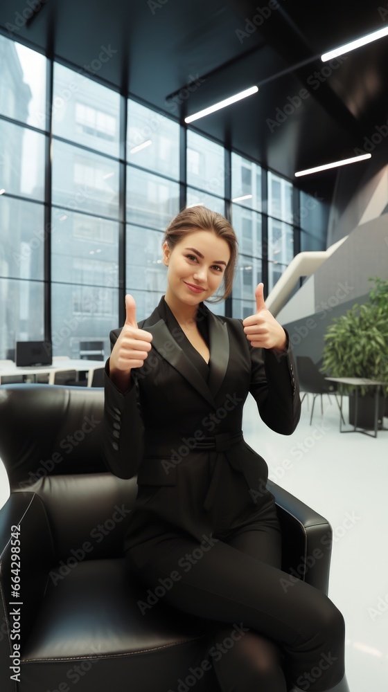 Positive and Successful Businesswoman Giving a Thumbs Up. Fictional characters created by Generated AI. Positive and Successful Businesswoman Giving a Thumbs Up. Fictional characters created by Generated AI.