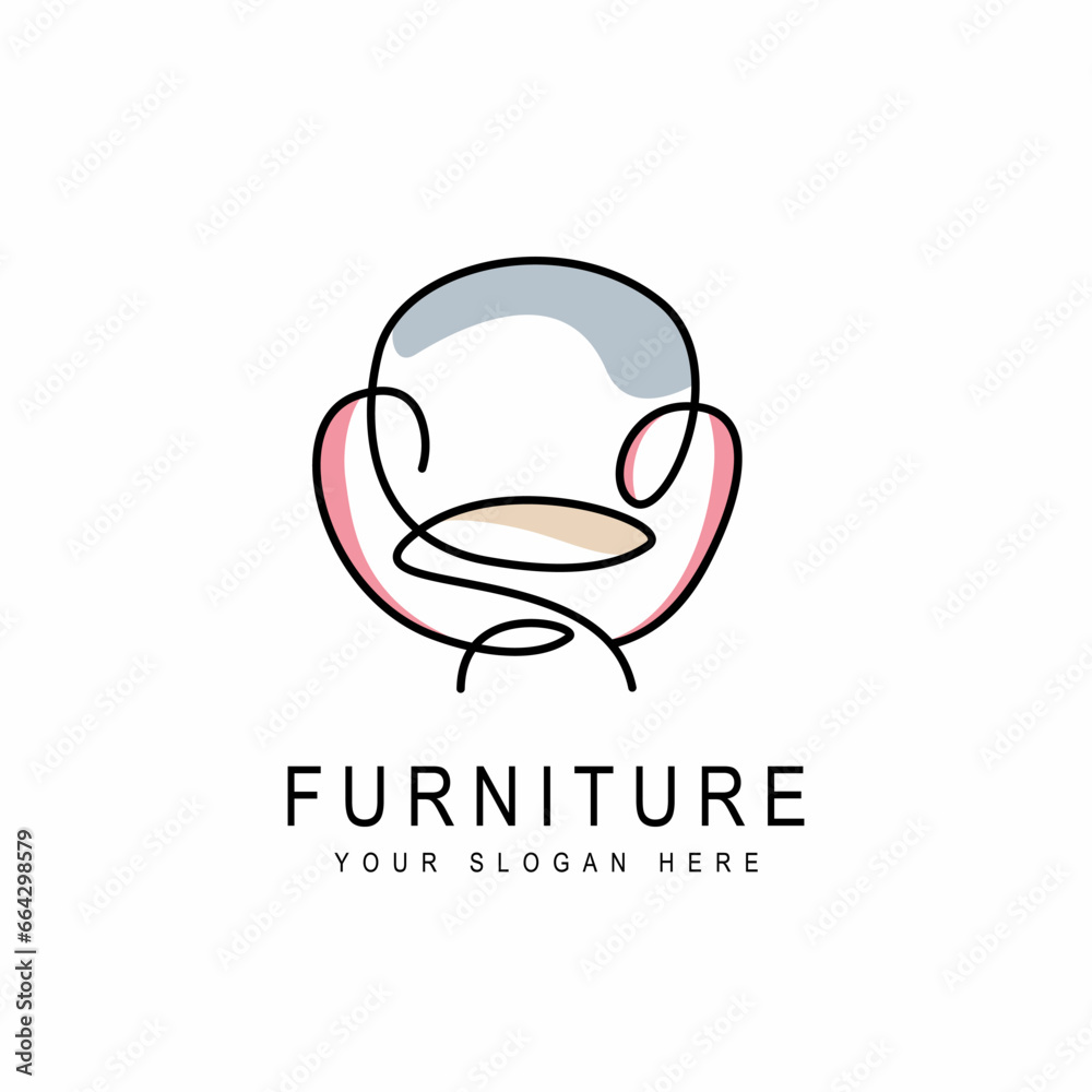 Obraz premium furniture seat logo in the concept of one line, continuous line. comfortable lounge chair. interiors furniture logo vector illustration