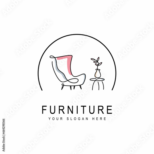 furniture seat logo in the concept of one line, continuous line. comfortable lounge chair. interiors furniture logo vector illustration