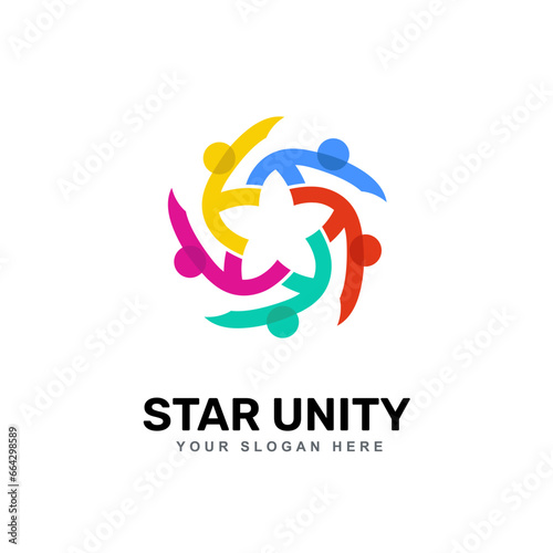 Colorful Five Star Icon Abstract People Logo isolated on white background. Flat Vector Logo Design Template