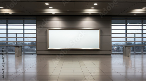 Blank billboard stands prominently in an airport setting, awaiting advertising content