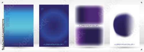 Futuristic Background Set with Gradient Mesh Holographic Shapes. Vector Template Design for your Business. Minimal Print Set in Purple Blue Colors for Your Identity Style.