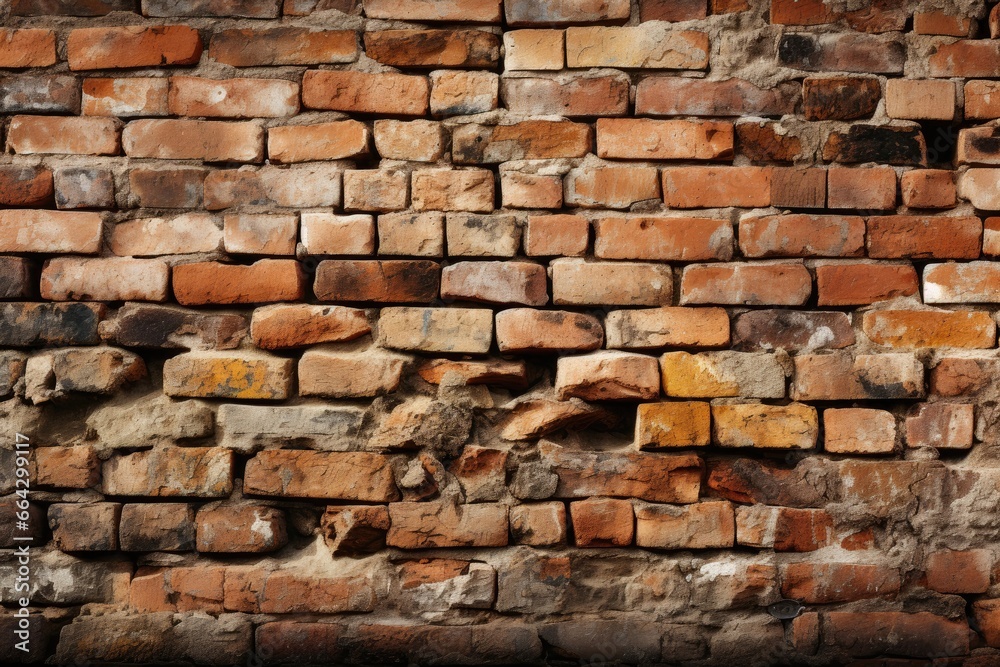 An abstract background image captures a red brick wall, displaying its weathered and damaged surface, highlighting the textures developed over time. Photorealistic illustration An abstract background image captures a red brick wall, displaying its weathered and damaged surface, highlighting the textures developed over time. Photorealistic illustration