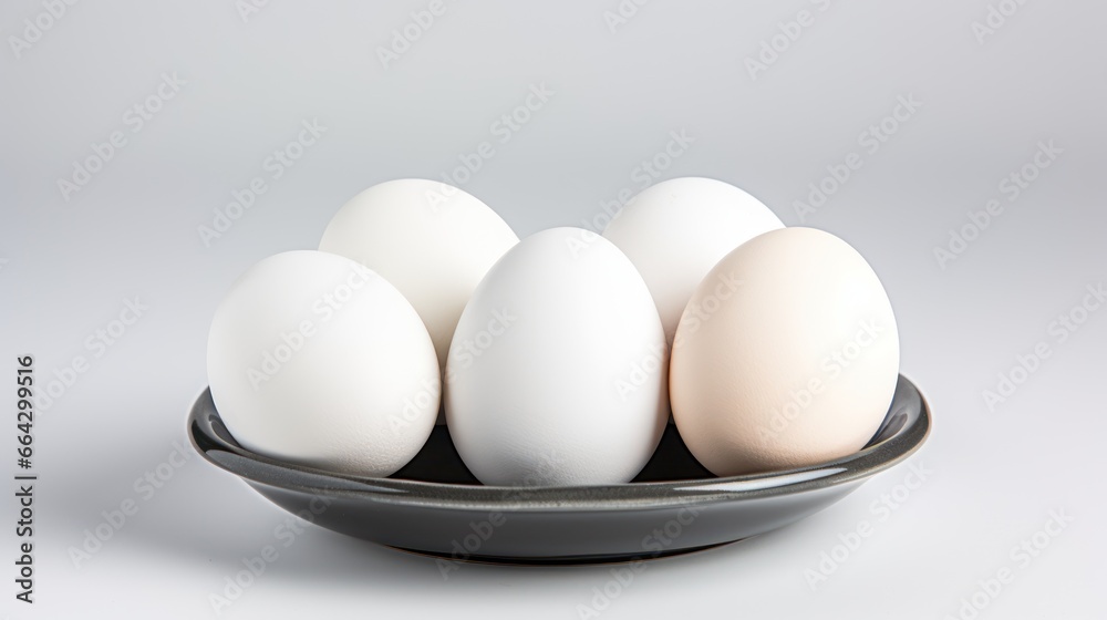 Pristine white eggs, symbols of purity and nourishment, are perfectly positioned against a stark white backdrop Pristine white eggs, symbols of purity and nourishment, are perfectly positioned against a stark white backdrop