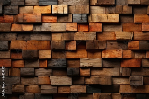 An abstract background image displays a weathered and stacked mix of wood blocks  some treated and some untreated  creating a textured composition. Photorealistic illustration