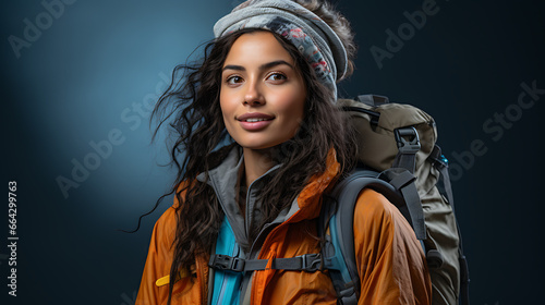 Model in Hiking Gear with a Backpack