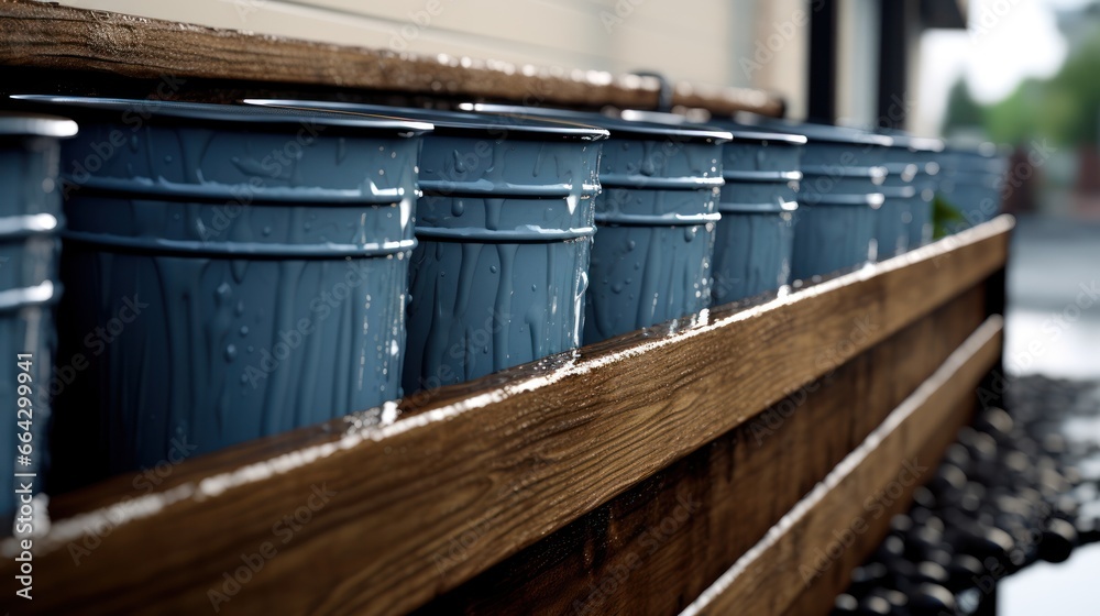 Gutter systems and barrels collect rain, emphasizing sustainable water ...