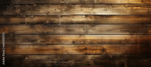 In a wide-format abstract background image, a weathered wood wall is built from untreated boards, presenting a natural composition aged by time and the elements. Photorealistic illustration