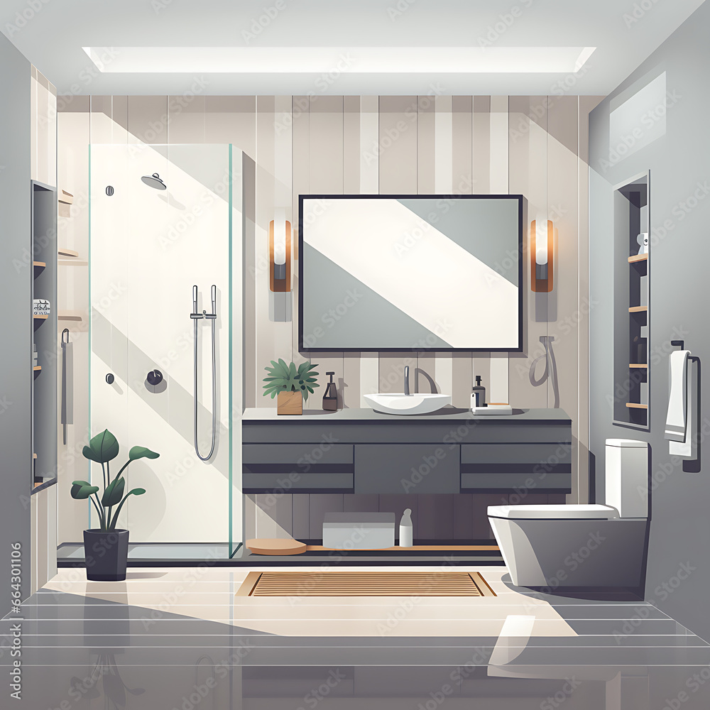 a clean and minimalist bathroom interior, featuring sleek fixtures, a frameless shower, and a spa-like ambiance, highlighting the elegance of modern bathroom design a clean and minimalist bathroom interior, featuring sleek fixtures, a frameless shower, and a spa-like ambiance, highlighting the elegance of modern bathroom design