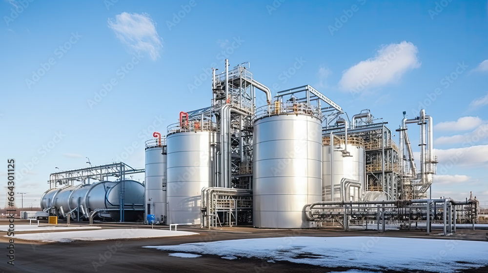 Obraz premium Oil refinery, petrochemical plant, petrochemical industry. Industrial background
